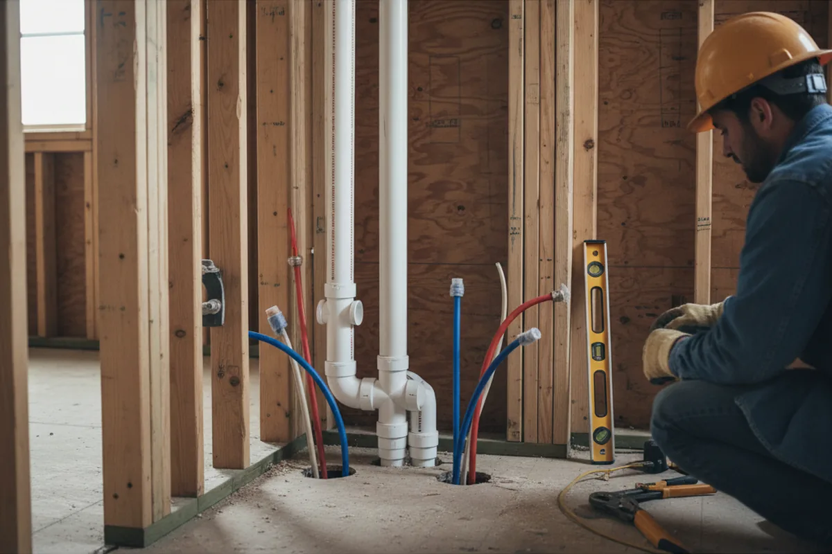 Drain and supply rough-in during Sump Pump Repair in Bryan